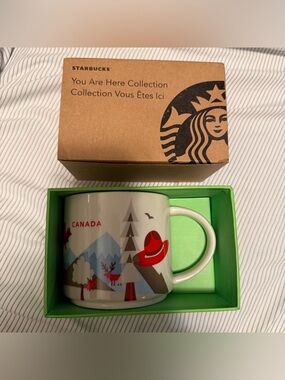 New STARBUCKS Canada COFFEE MUG 16oz CERAMIC CUP red white YOU ARE  HERE SERIES